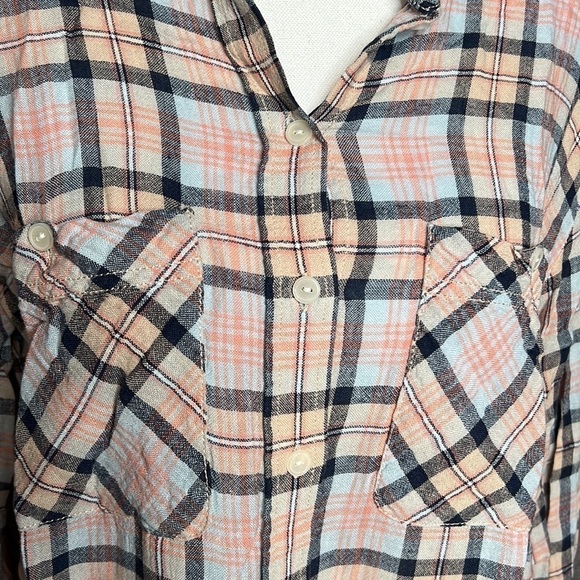 SANCTUARY SMALL BOYFRIEND SHIRT PLAID ORANGE AND BLUE - Picture 4 of 9